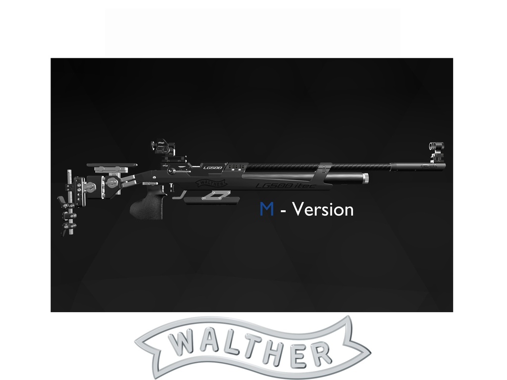 Walther LG500 ITEC M Meister Black (Tube/Cheekpiece/Butt plate, black letters)(m Trigger) cal 4.5mm, MEMORY 3D-Grip BIOMETRIC, Right, Size M